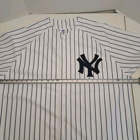 Vintage Russell Athletic New York Yankees Baseball Jersey Men’ 2XL Black Striped - Picture 6 of 7
